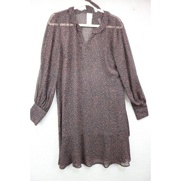Cabi Long Sleeve Dark Floral Sheer Dress with Sheer Belt-Size Medium-Whimsigoth - Picture 1 of 14